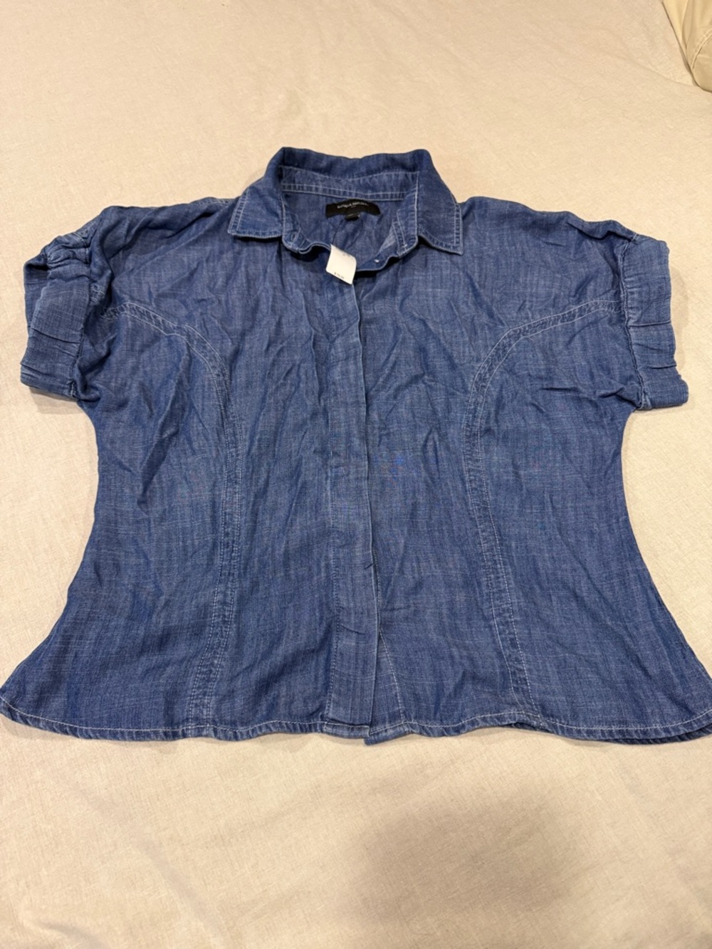 Banana Republic Chambray Puff Sleeve Button Front Top Medium